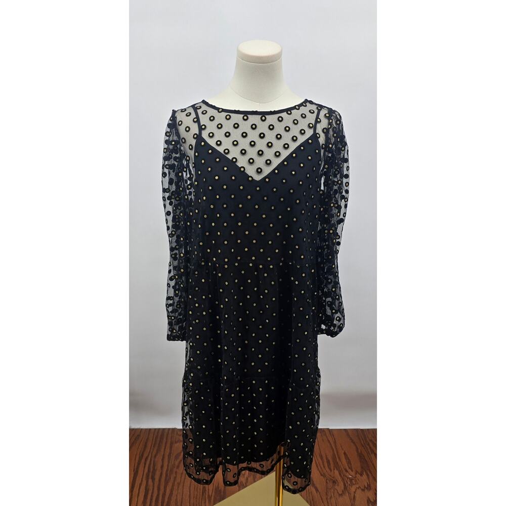 Loft
Gold Metalic Clip Dot Long Sleeve Tierd Dress